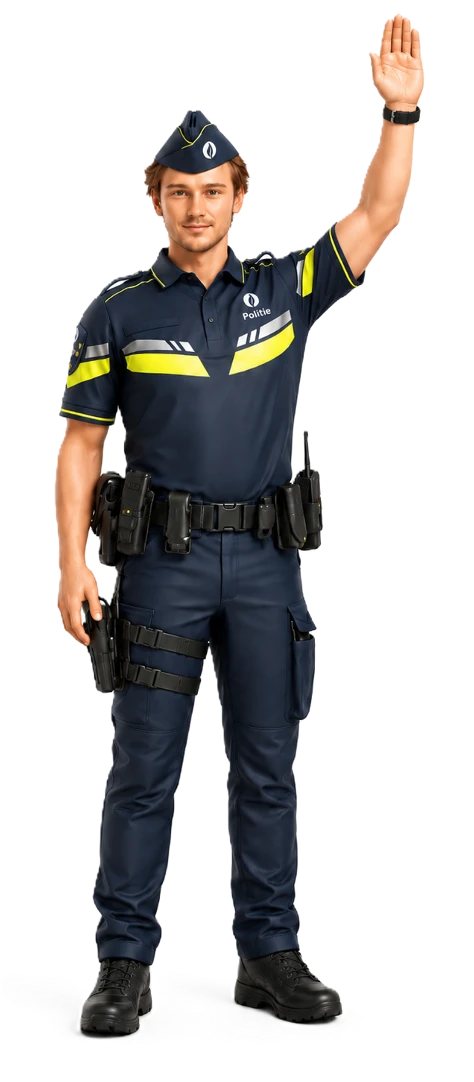 Officer with arm raised straight up