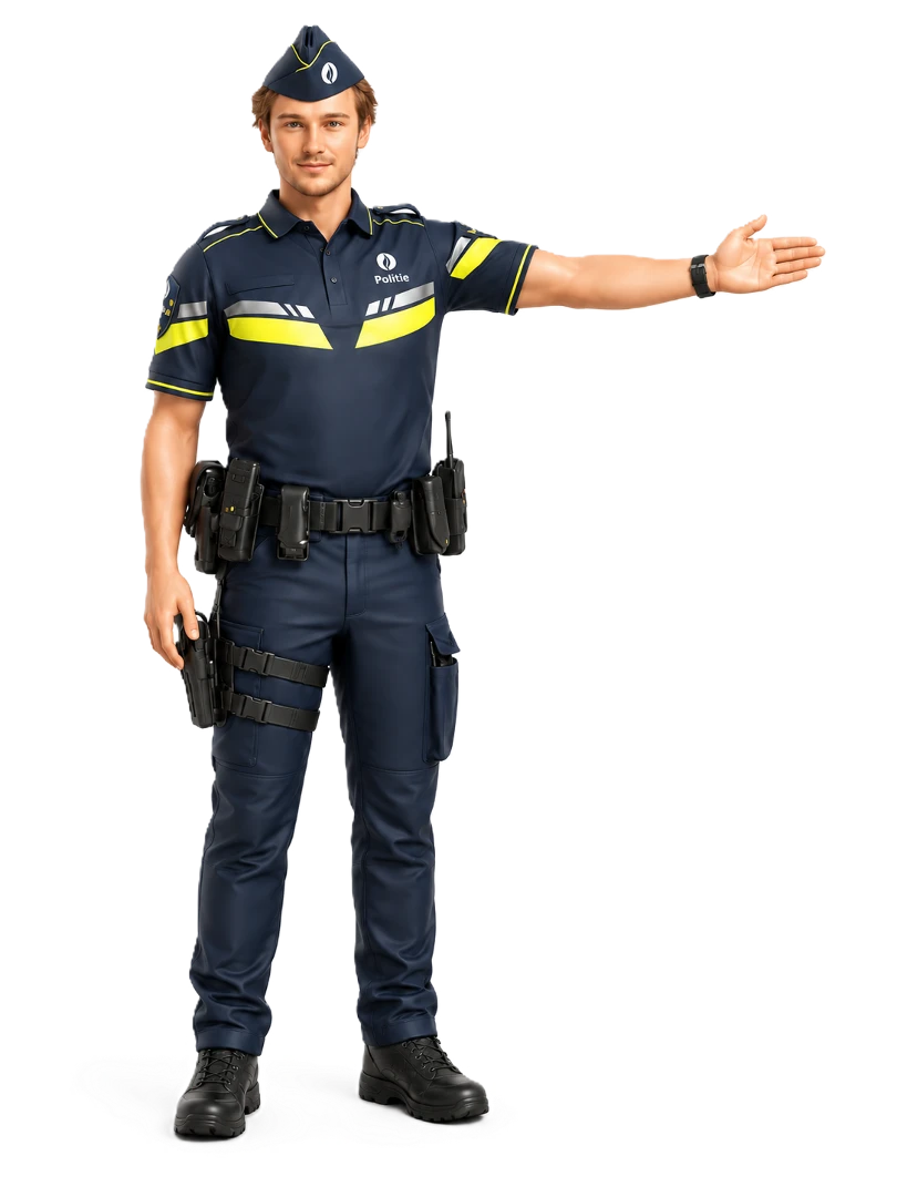 Officer with arm extended horizontally