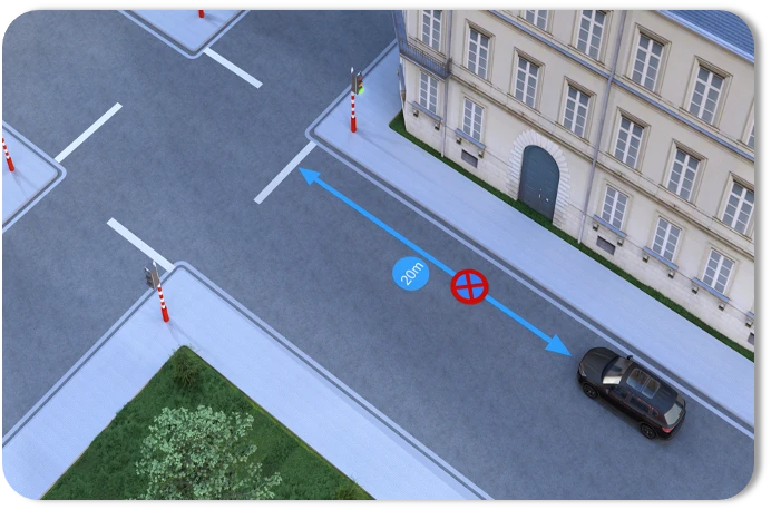 Car 20 meters from a traffic light