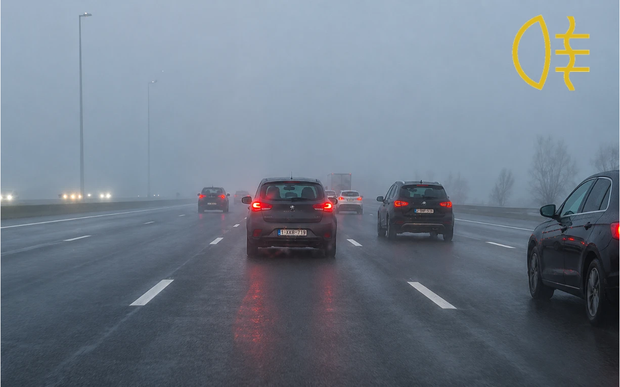 Circulation dans un épais brouillard sur l'autoroute