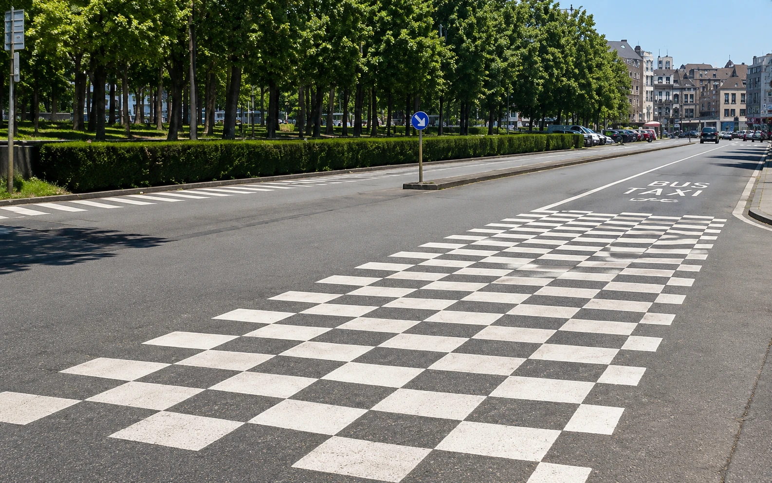 Checkerboard marking on a bus and taxi lane