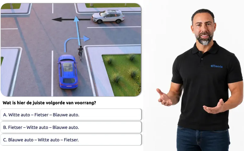 Example question about right of way with instructor Mathieu providing an explanation